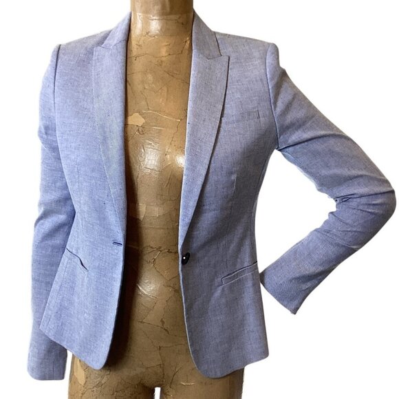 Banana Republic Classic Fit Linen Blend Cross-Weave Blazer Sz 2 Blue #324F - Picture 4 of 11